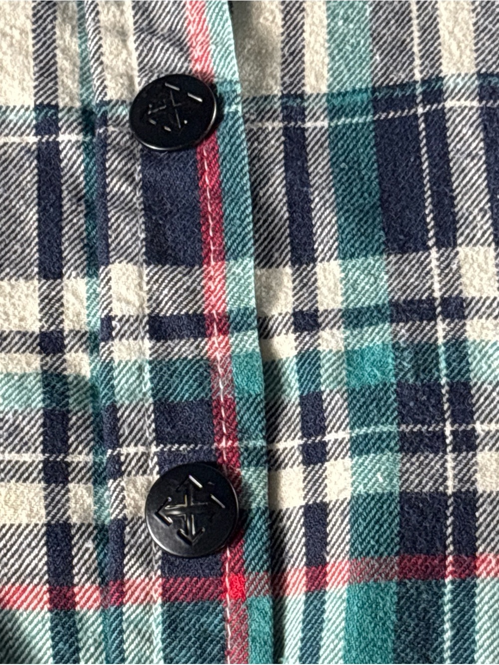 Lux Teal Navy Cream Plaid Shirt with Red Stripe